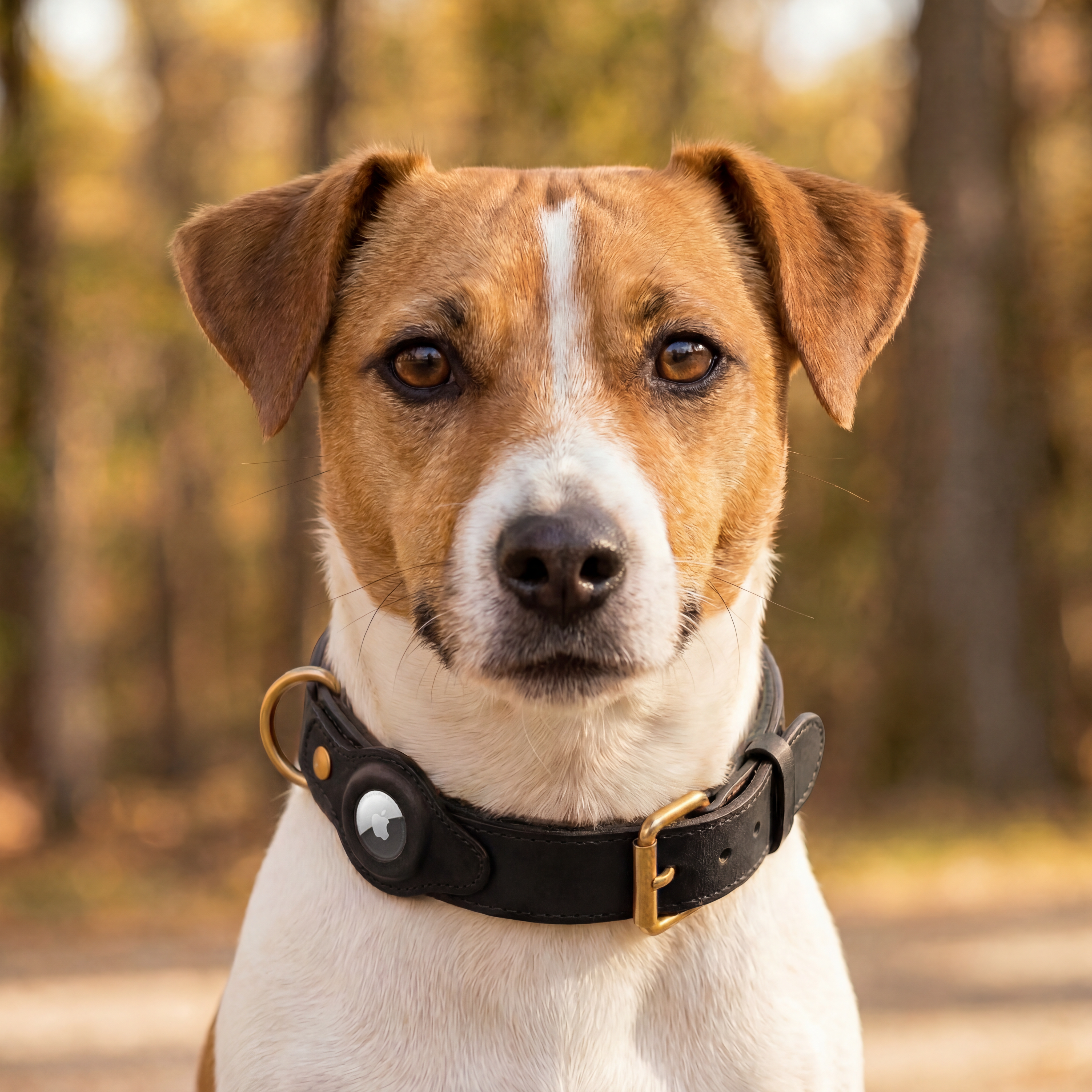 Luxury Leather Dog Collar and Leash with Airtag