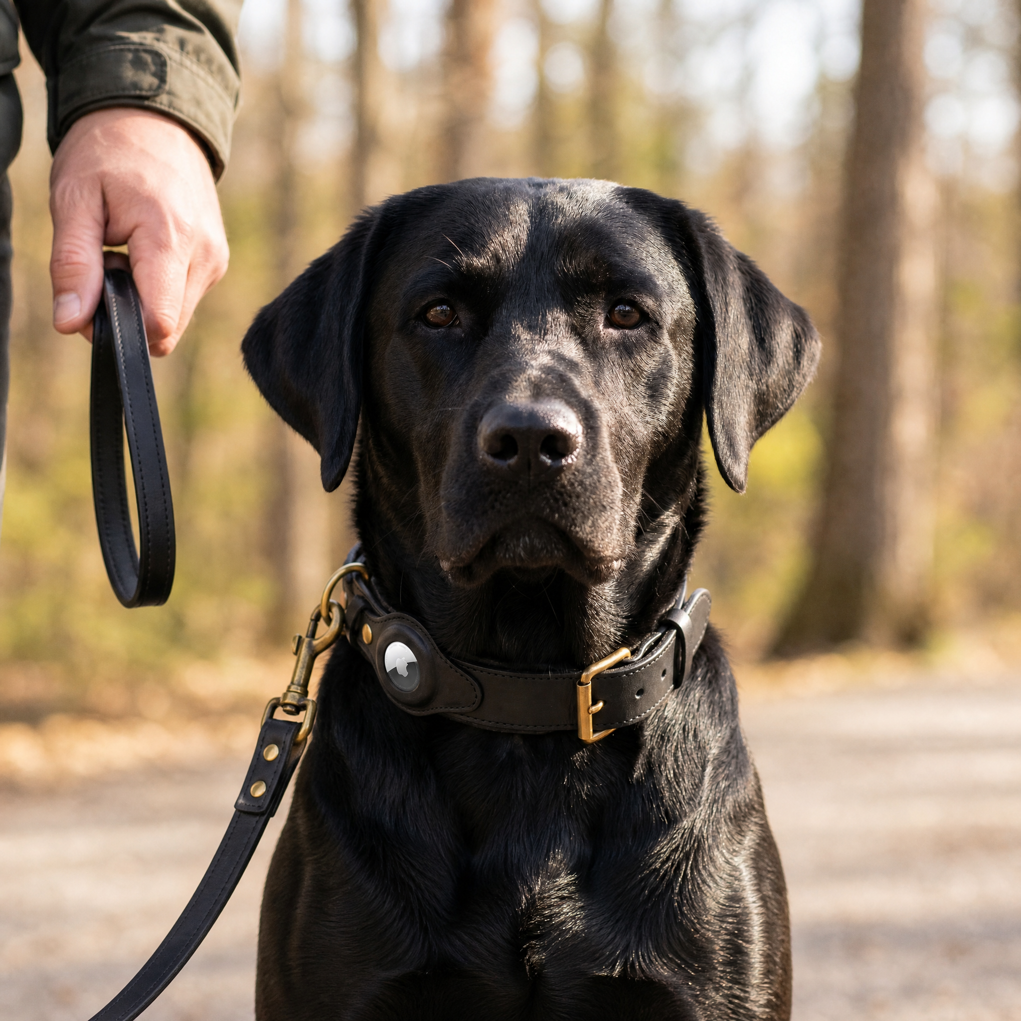 Luxury Leather Dog Collar and Leash with Airtag
