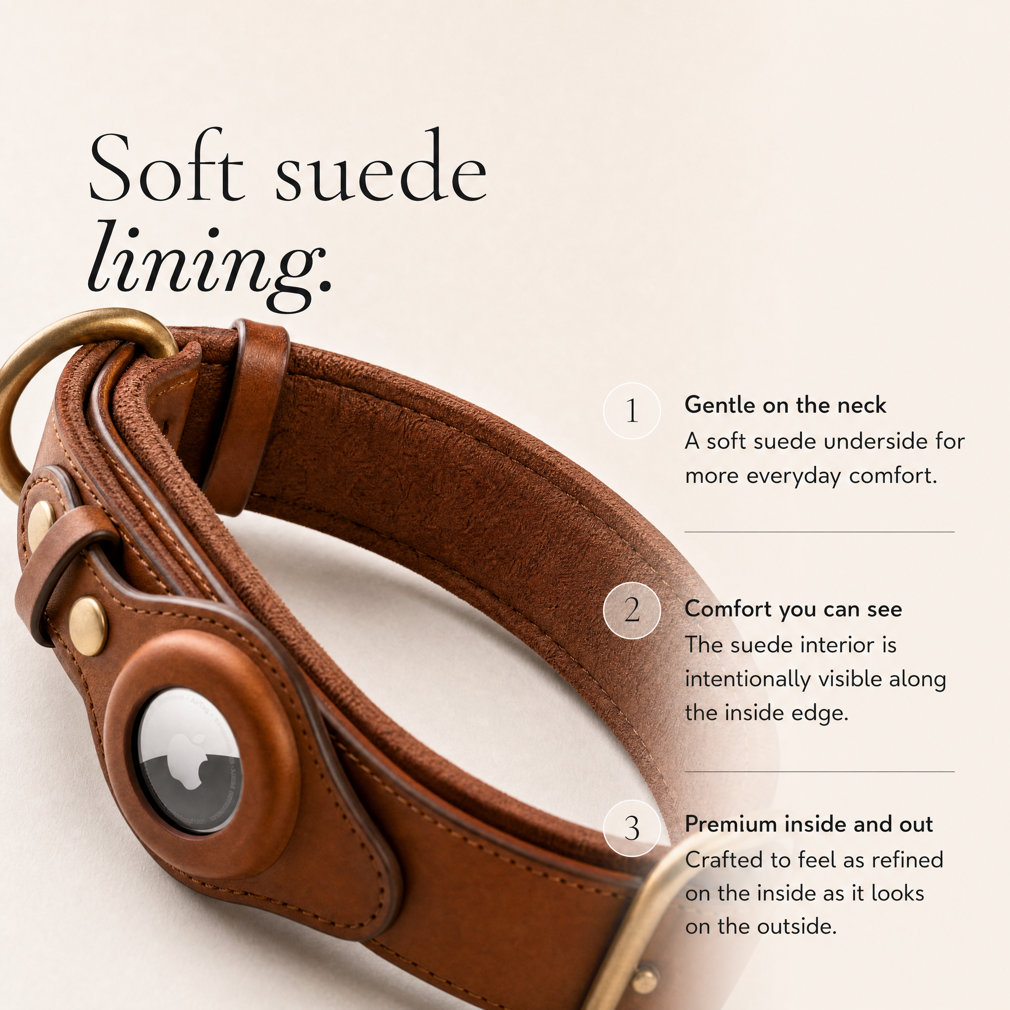 Luxury Leather Dog Collar and Leash with Airtag