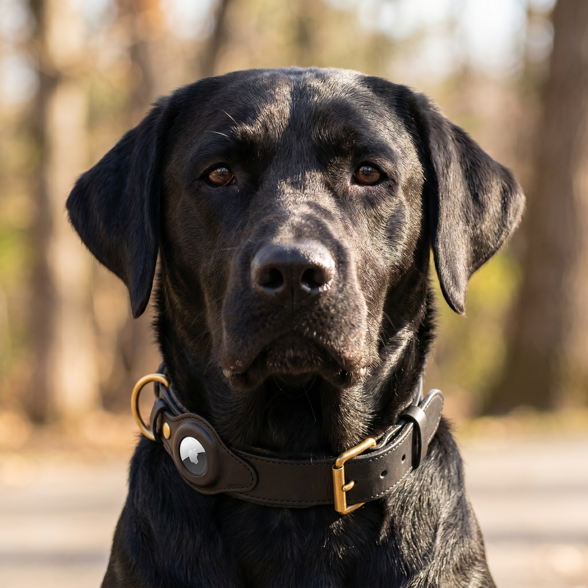 Luxury Leather Dog Collar and Leash with Airtag