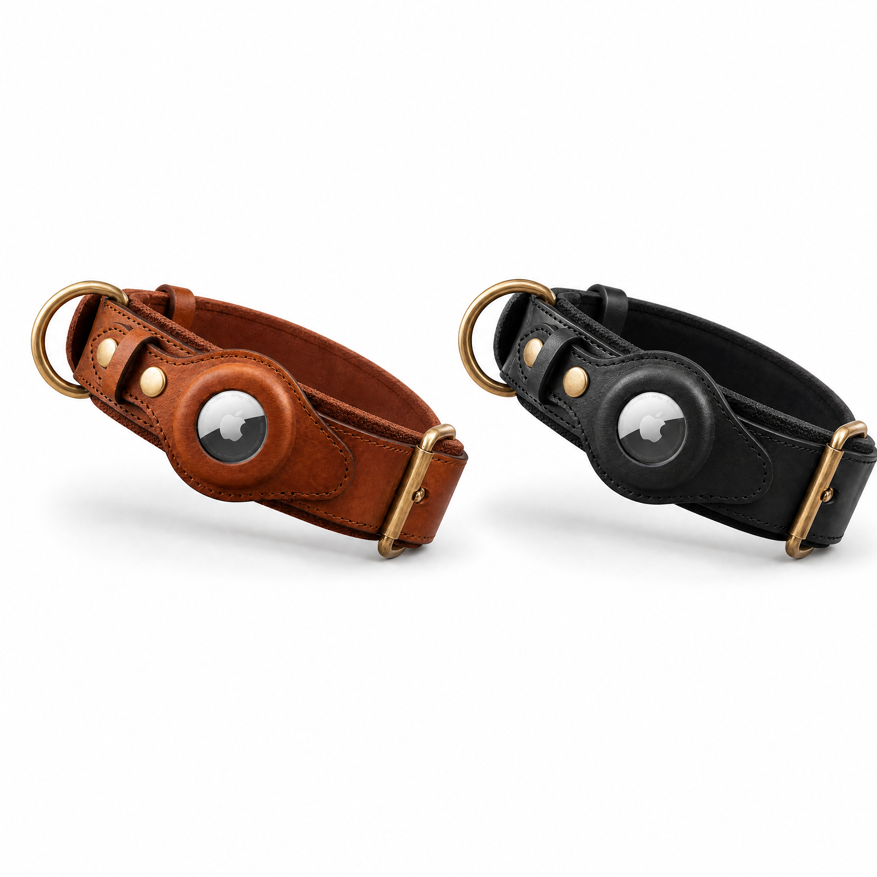 Luxury Leather Dog Collar and Leash with Airtag