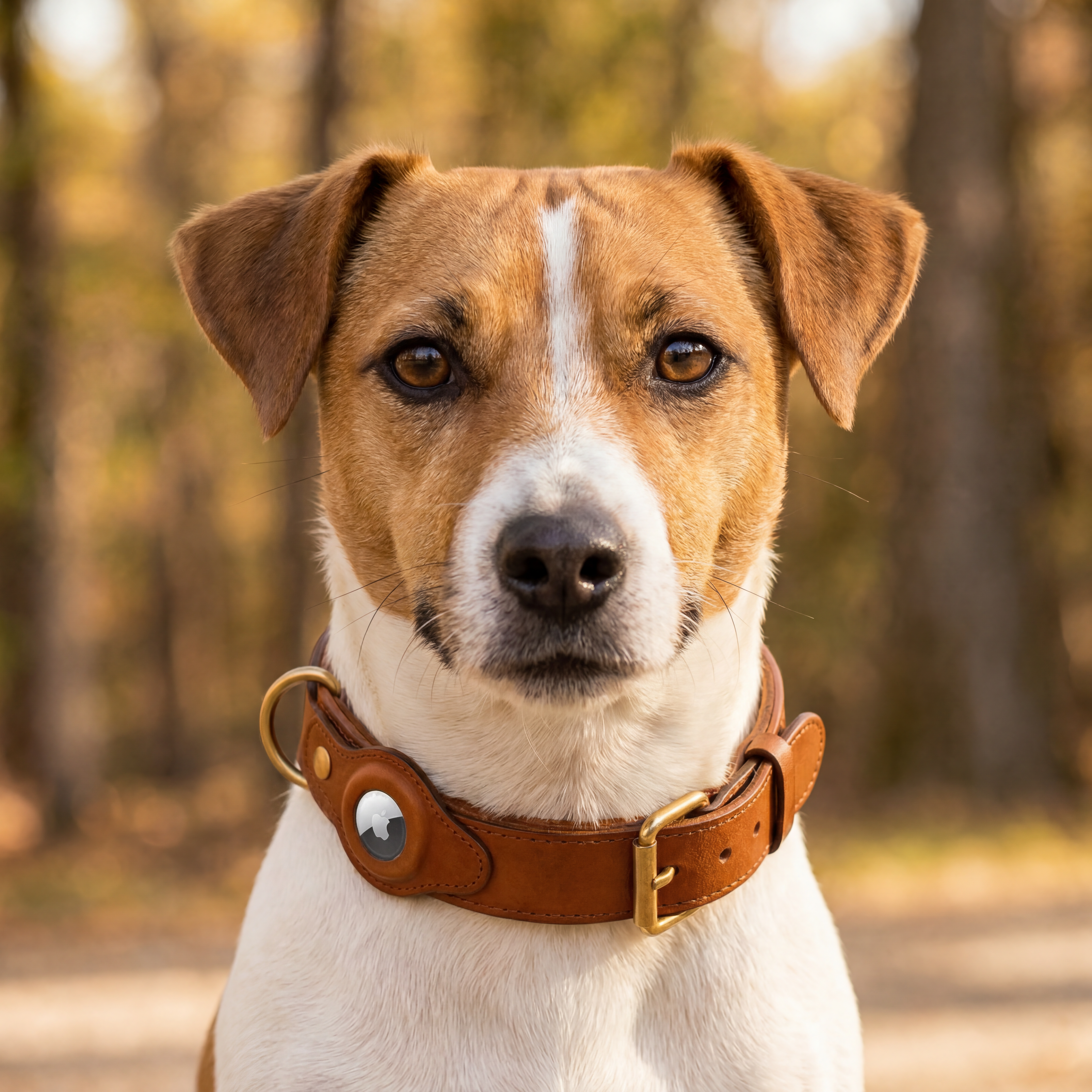 Luxury Leather Dog Collar and Leash with Airtag