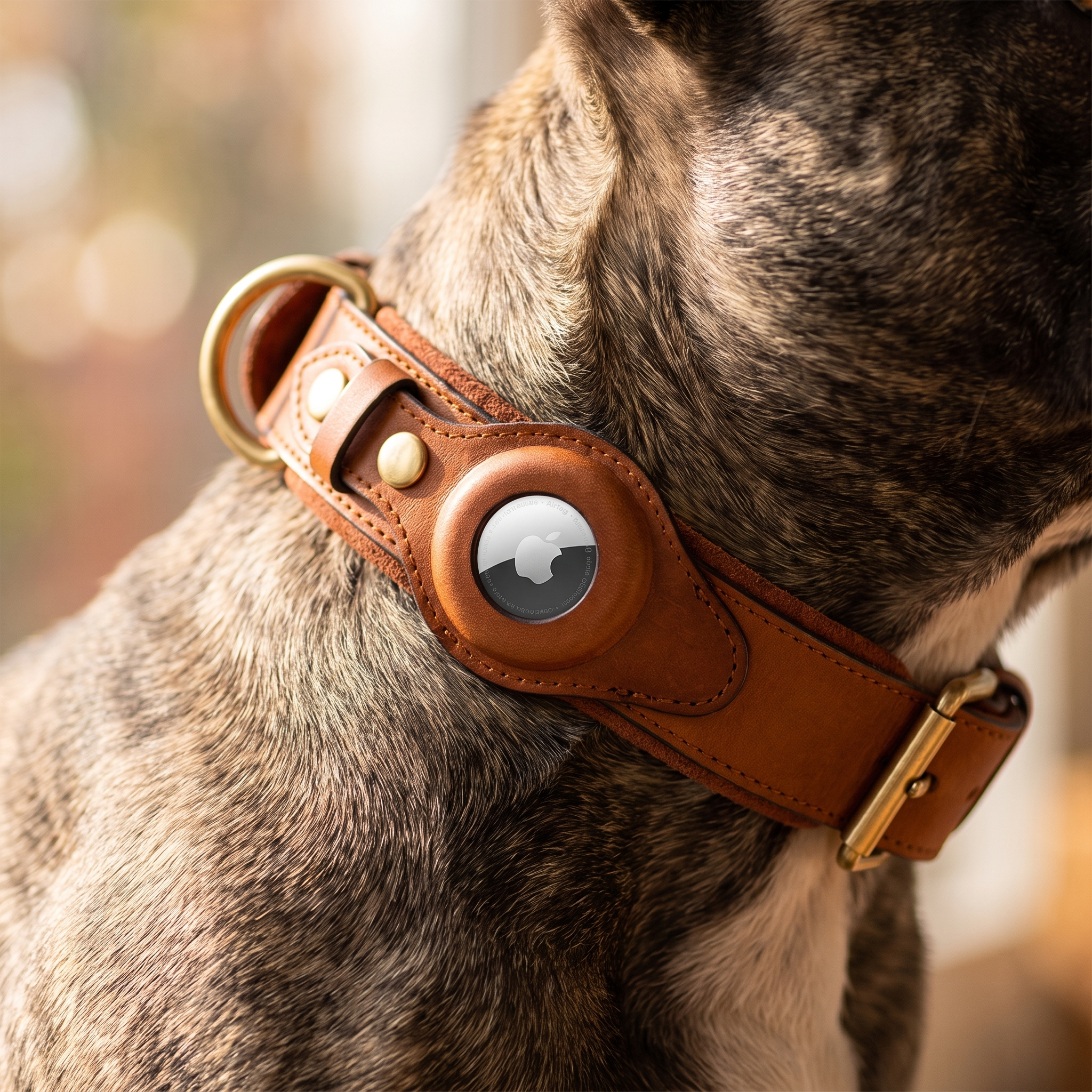 Luxury Leather Dog Collar with AirTag (GPS Tracker for Dogs)